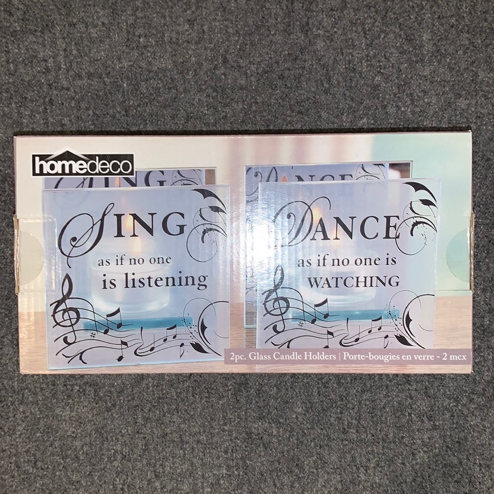 New in package! Two glass candle holders with inspirational messages